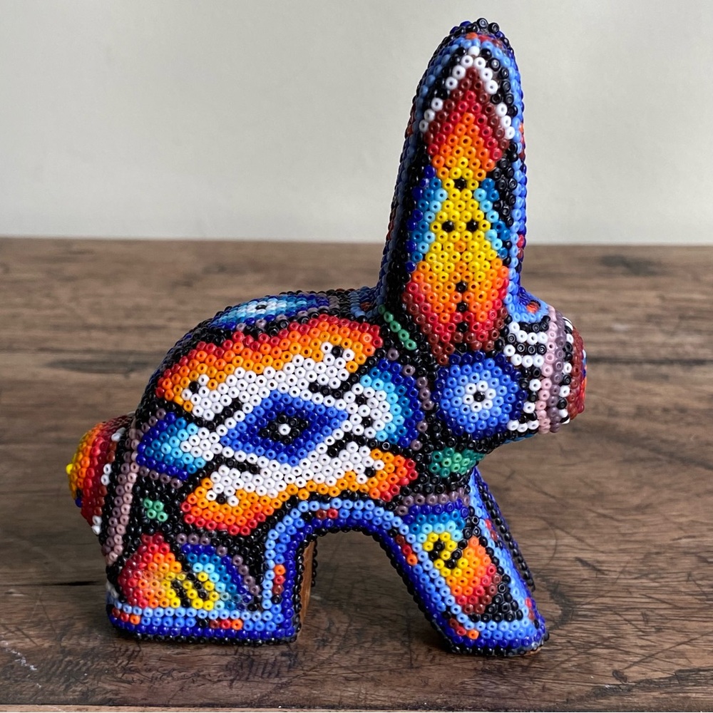 Authentic Huichol Beaded Rabbit Figurine - Wixárika Mexican Folk Art